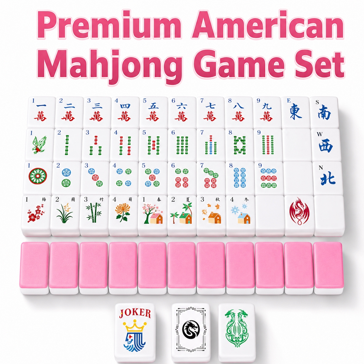 Pink-Back American Mahjong Tile Set with Jokers