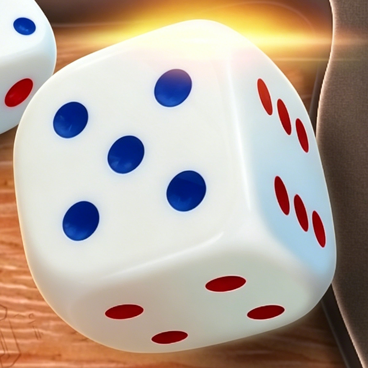 White Mahjong Dice with Red and Blue Pips for Tabletop Games