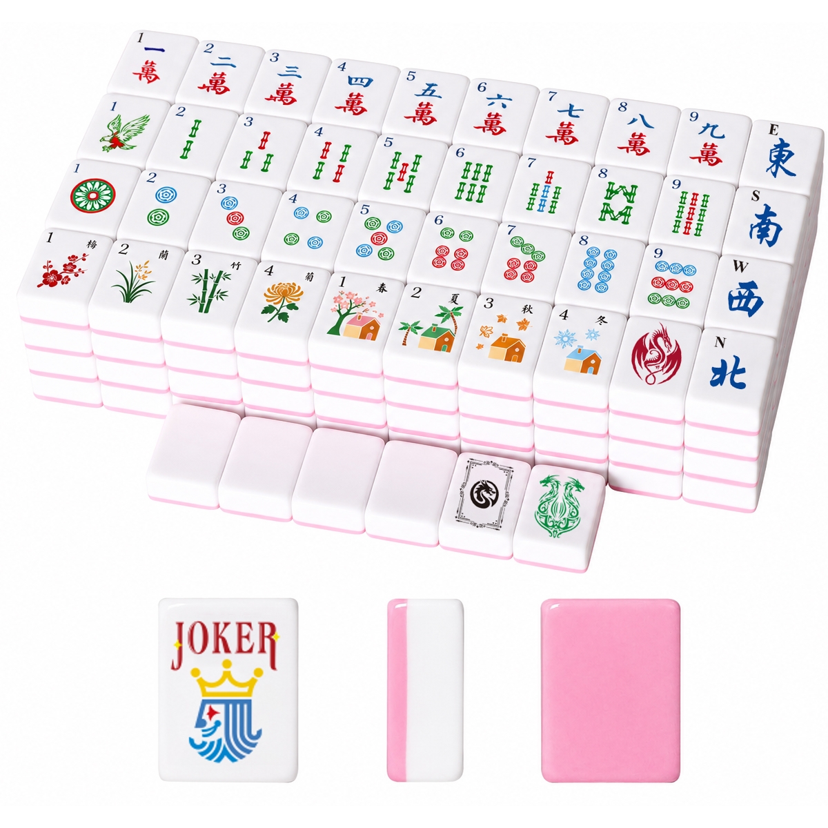 Pink-Back American Mahjong Tile Set with Jokers