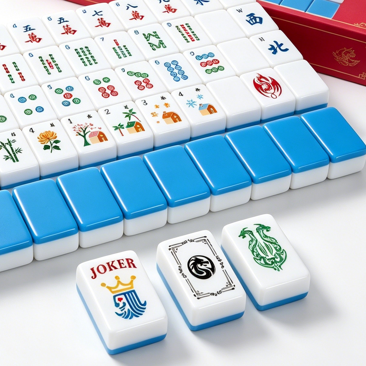 Blue-Back American Mahjong Tile Set with Jokers