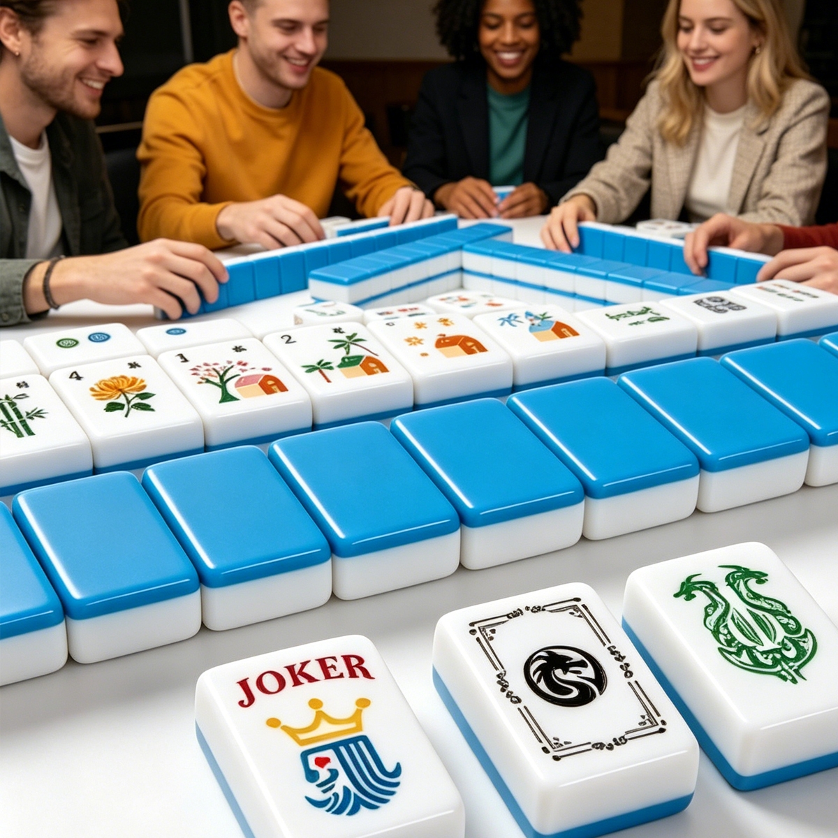 Blue-Back American Mahjong Tile Set with Jokers