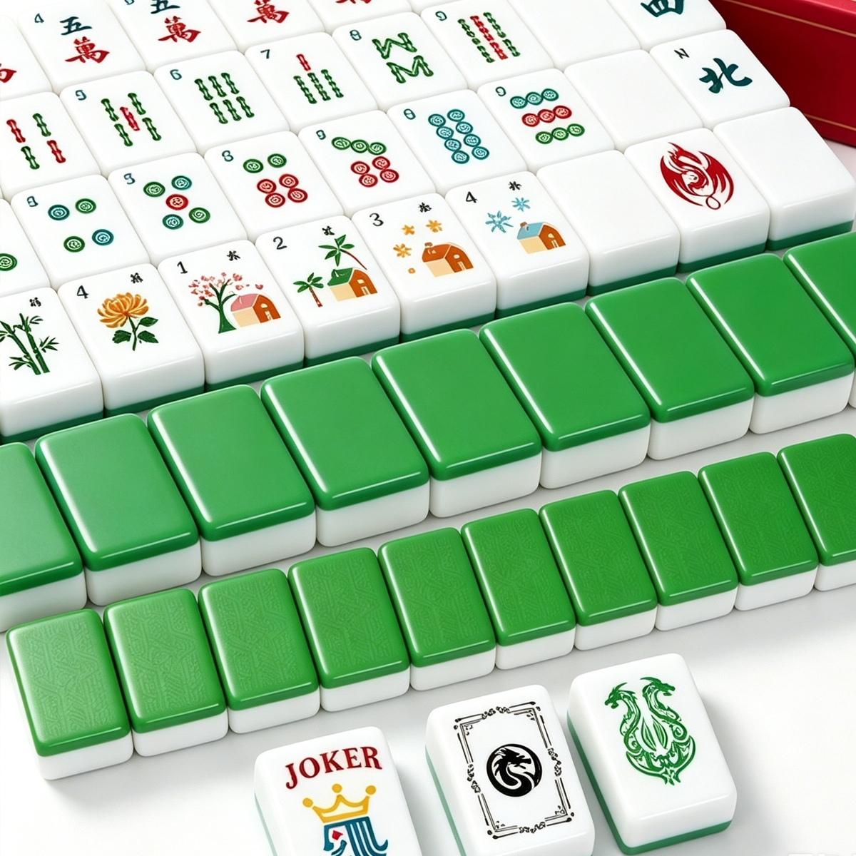 Green-Back American Mahjong Tile Set with Jokers