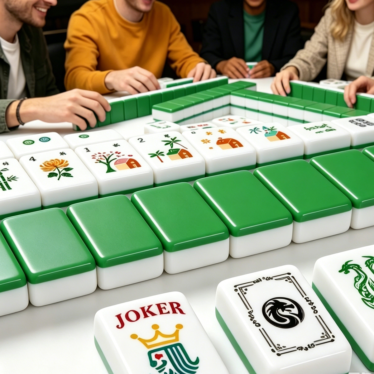 Green-Back American Mahjong Tile Set with Jokers