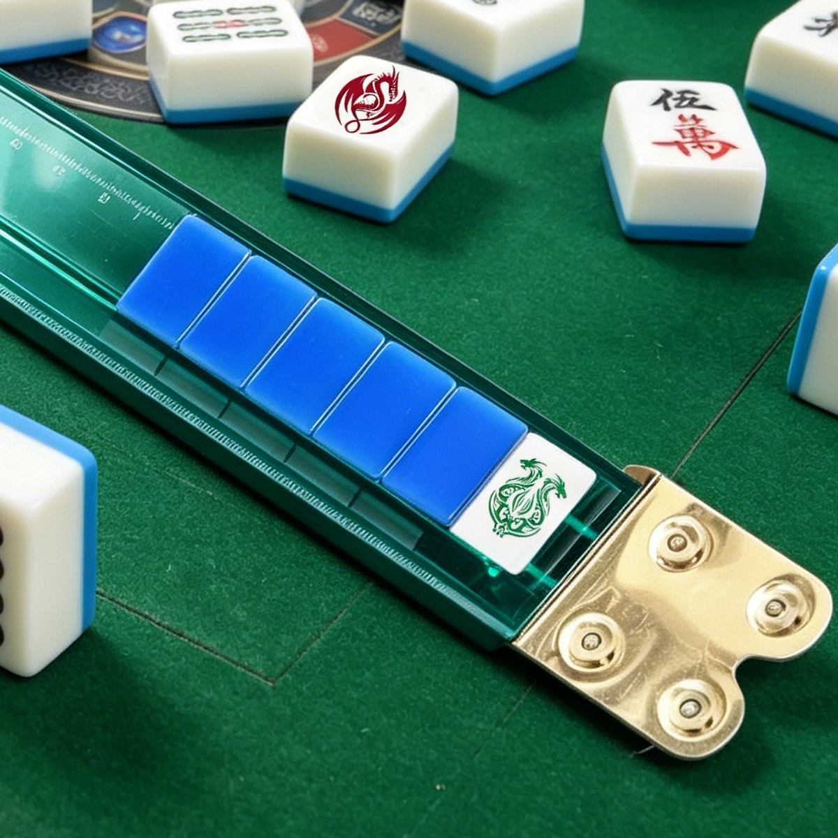 Translucent Green Mahjong Rack & Tile Pusher Set for Organized Play