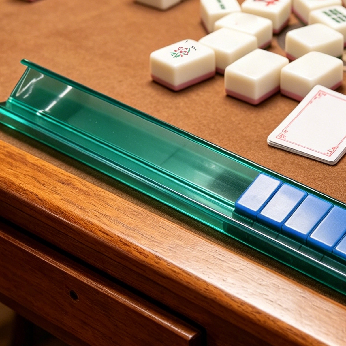 Translucent Green Mahjong Rack & Tile Pusher Set for Organized Play