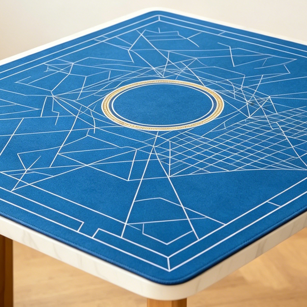 Blue Mahjong Gaming Mat with Geometric Table Design