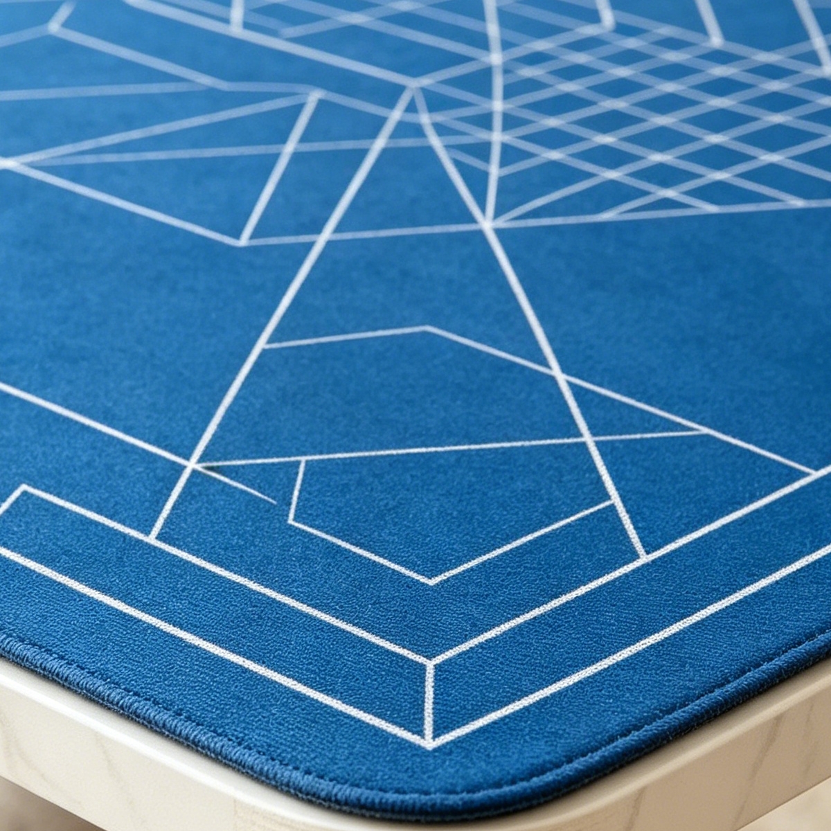 Blue Mahjong Gaming Mat with Geometric Table Design